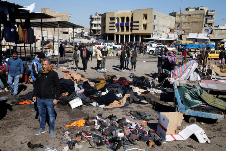 The site of a twin suicide bombing attack in a central market is seen in Baghdad, Iraq January 21, 2021. REUTERS/Thaier al-Sudani