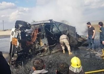 زاخۆ.. ترومبێلەکا بارهەلگر وەرگەریا و شوفێرێ وێ هاتە سۆتن